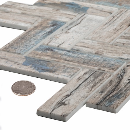 Apollo Tile Sample of Blue/Beige Herringbone 11"X12.6" Recycled Glass Mosaic Tile APLNNC9906BLEC35 Sample